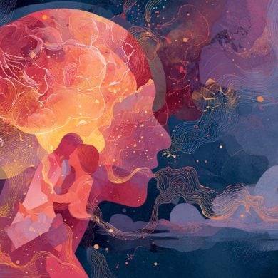 This shows a woman and a brain.