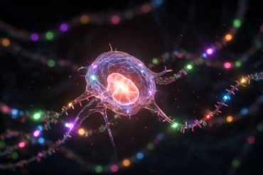 This shows a neuron and DNA.