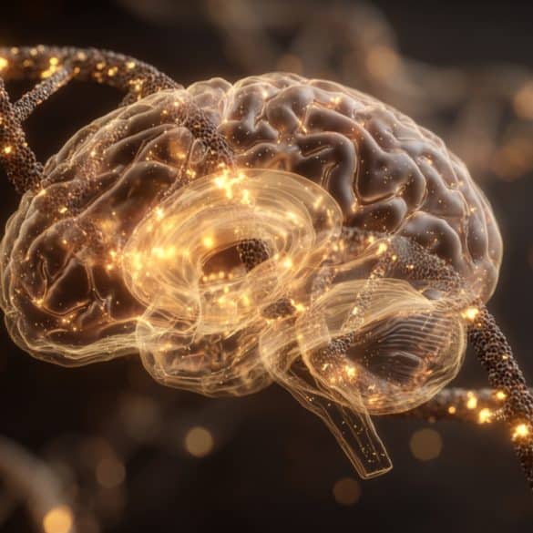This shows a brain and DNA.