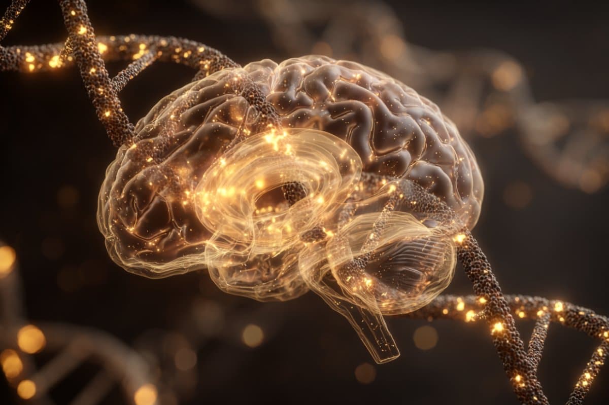 This shows a brain and DNA.