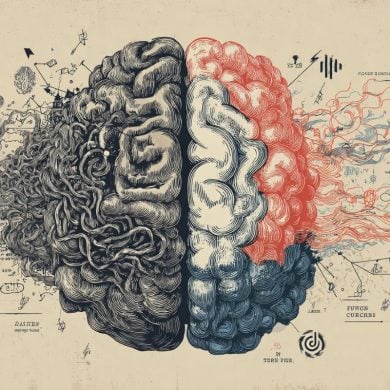 This shows a brain surrounded by "noisy" items, like music notes and people chewing.