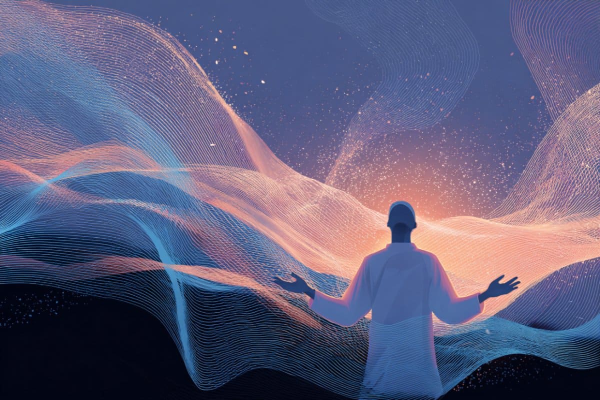 This shows a person surrounded by sound waves.