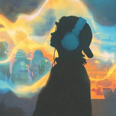 This shows a teenager wearing headphones.