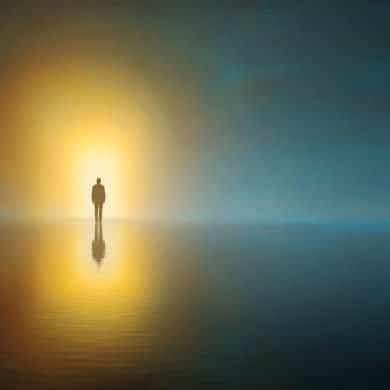 This shows a person walking to a hazy light.