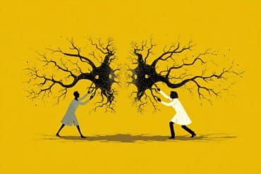 This is an illustration of people pushing neurons, as in a battle.