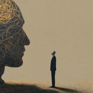 This shows a person looking at an oversized head.