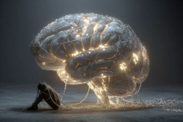 This shows a brain wrapped in a chain and a depressed woman.
