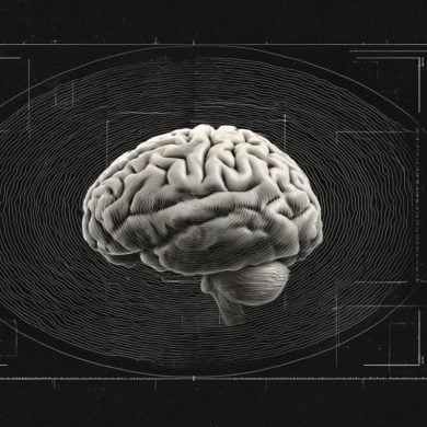 This shows a brain surrounded by waves.
