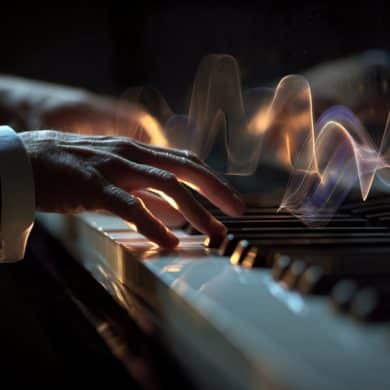 This shows a person playing piano.
