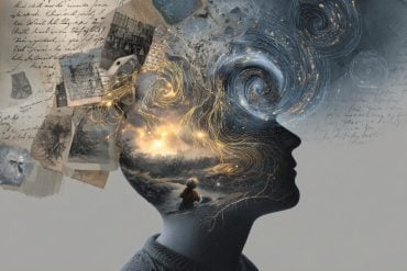 This shows the outline of a head. Inside is images from past times, reflecting memory.