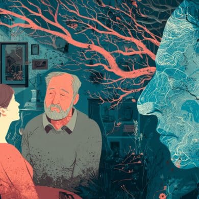 This shows a family and the face of an older woman.