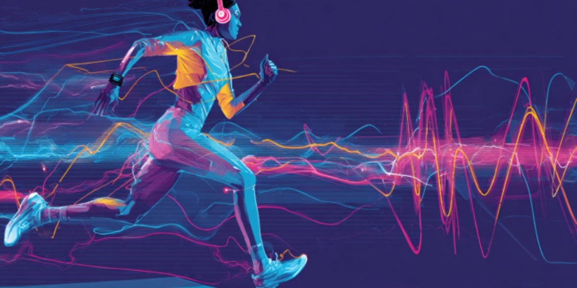 This shows a woman running while listening to music.