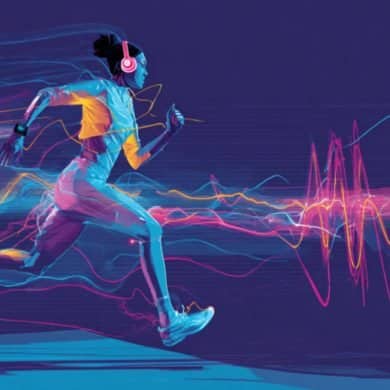 This shows a woman running while listening to music.