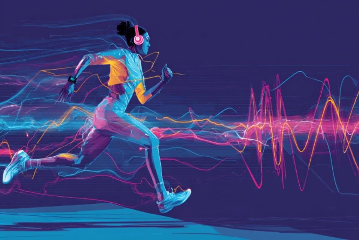 This shows a woman running while listening to music.