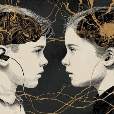 This shows a boy and a girl, and their brains.