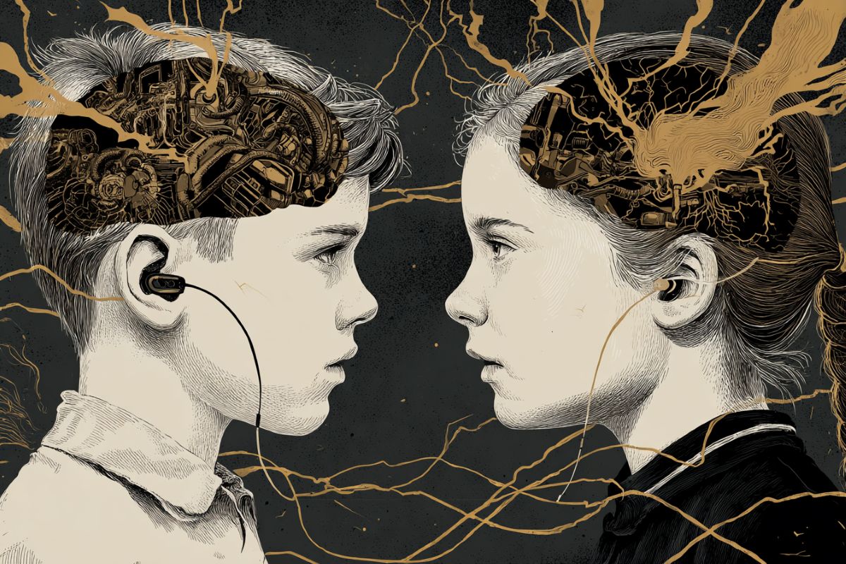 This shows a boy and a girl, and their brains.