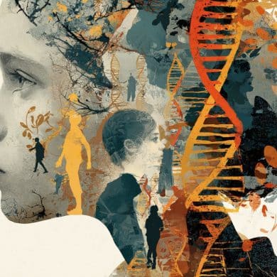 This shows a child's head and DNA.