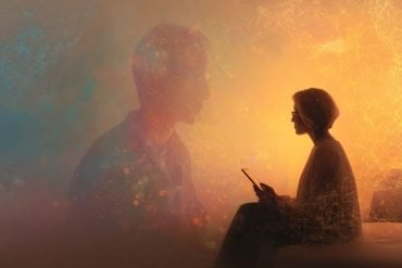 This shows a therapist and an AI head.