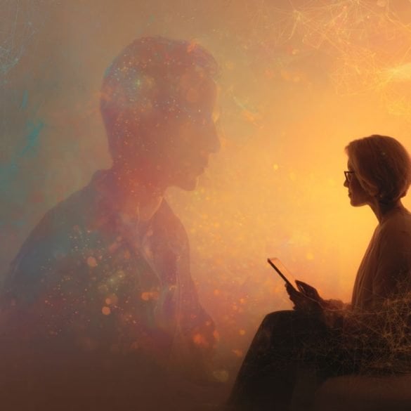 This shows a therapist and an AI head.