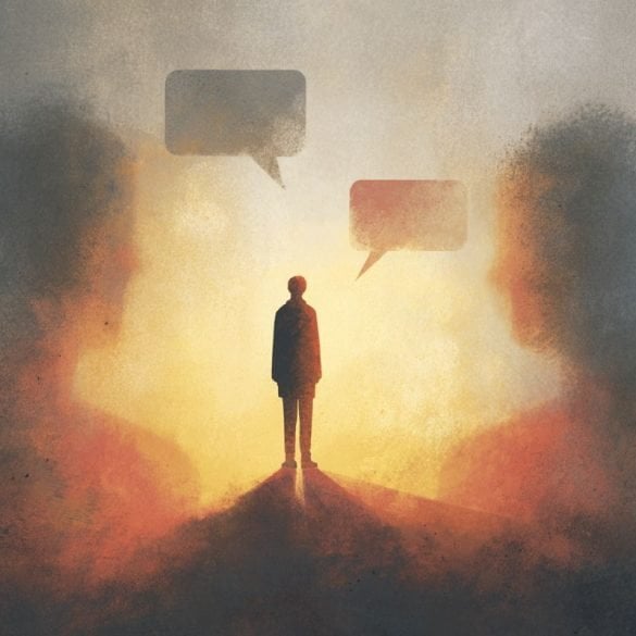 This shows the outline of people and speech bubbles.