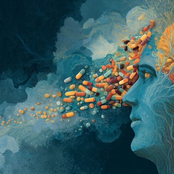 This shows a head, a brain, and supplement pills.