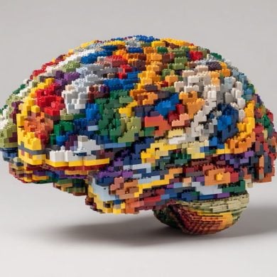 This shows a brain made of legos.