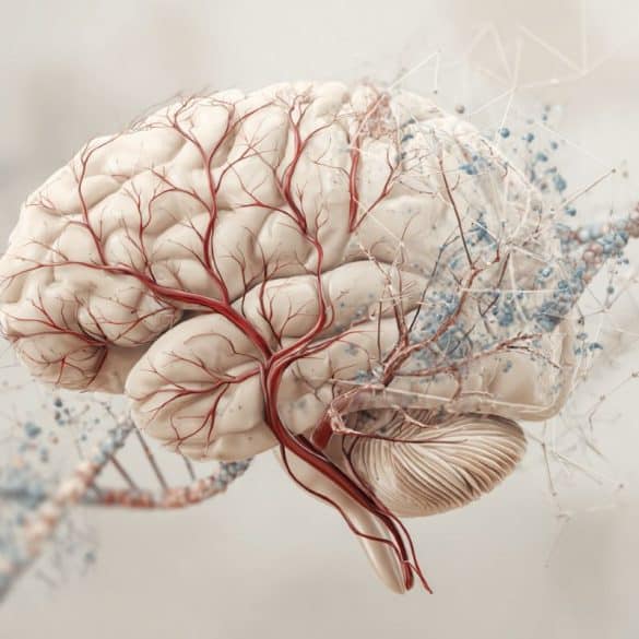 This shows a brain and DNA.