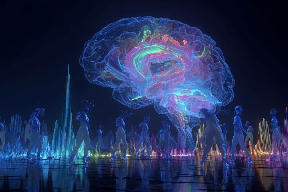 This shows people dancing and a brain.