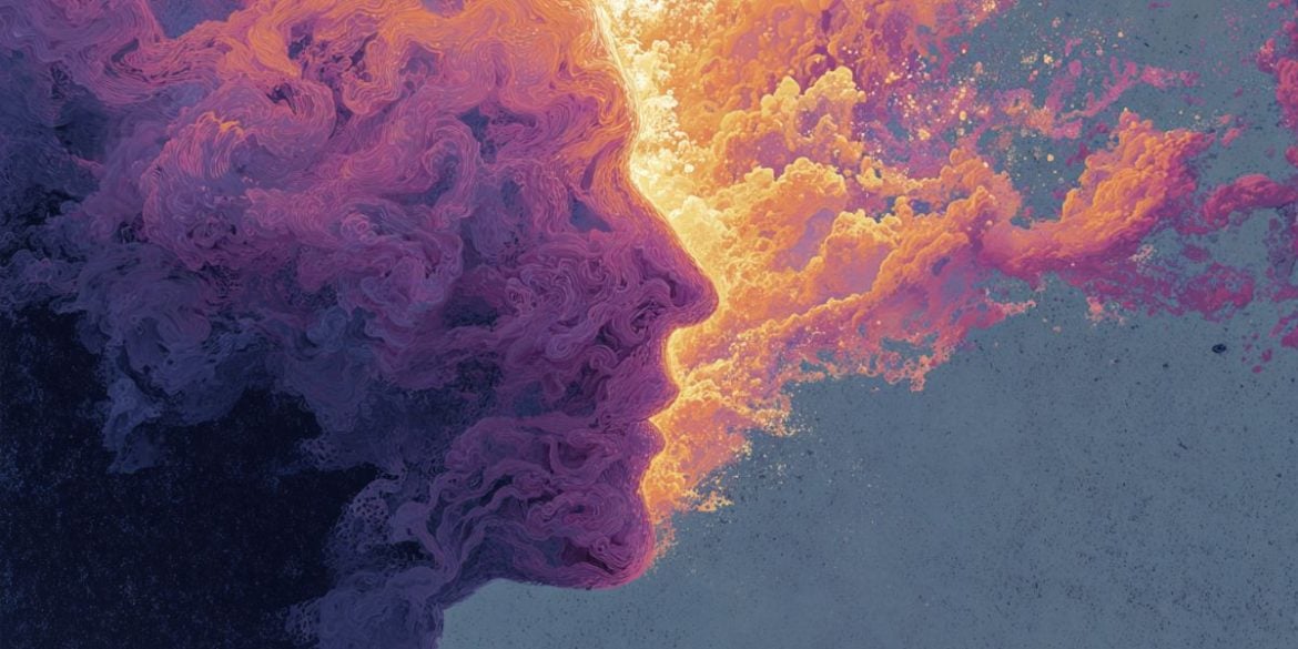 This shows the outline of a head in psychedelic colors.