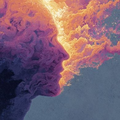 This shows the outline of a head in psychedelic colors.