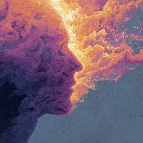 This shows the outline of a head in psychedelic colors.