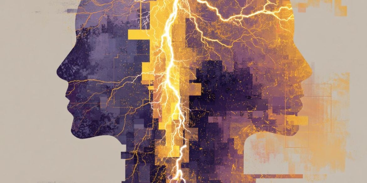 This shows a woman's head an a lightening bolt.