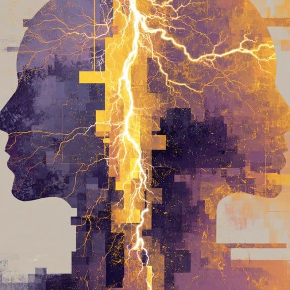 This shows a woman's head an a lightening bolt.