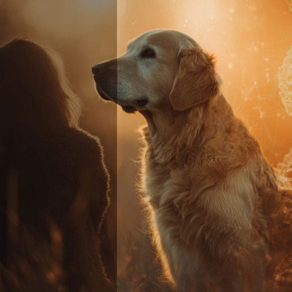 This shows a dog, DNa and a person.