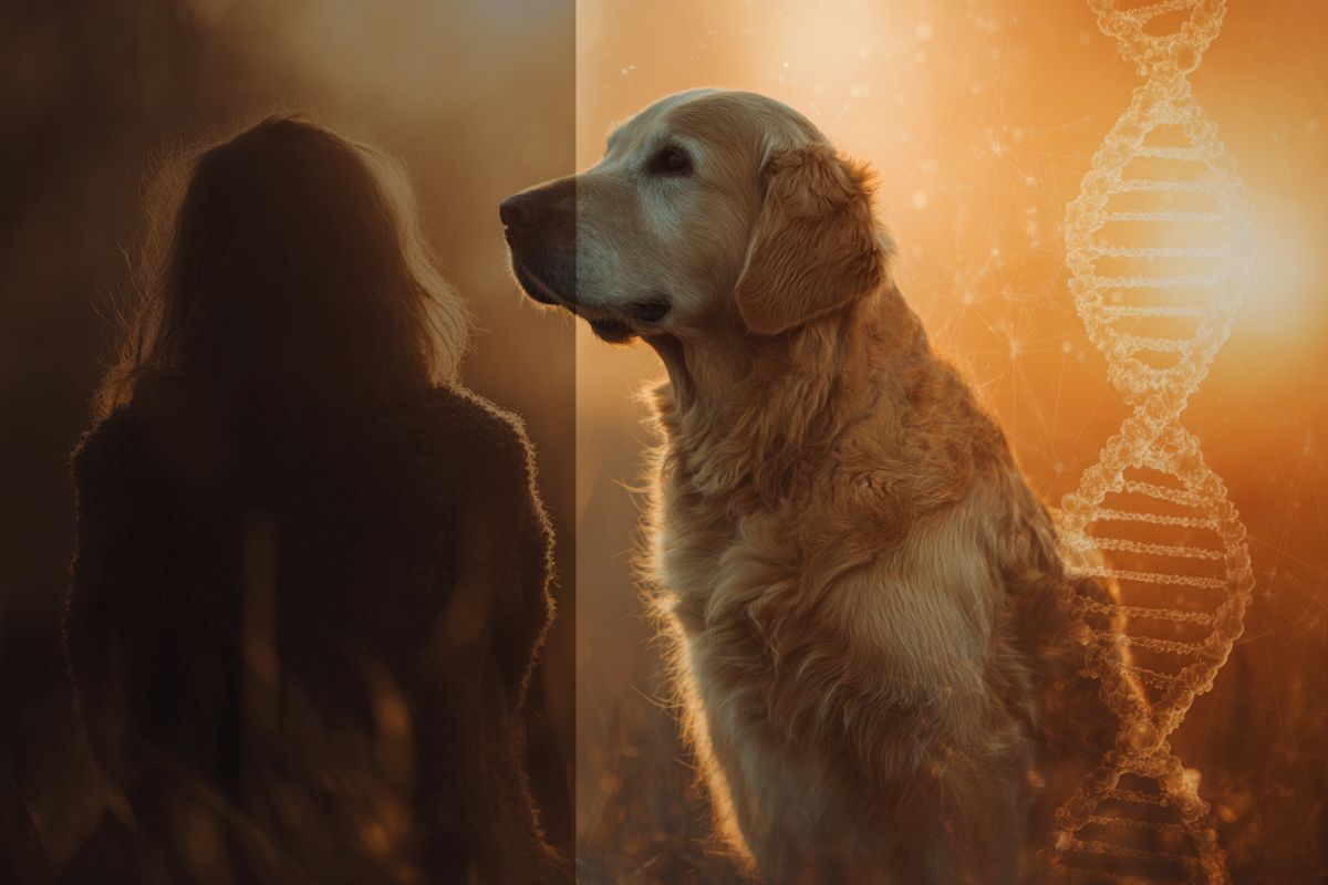 This shows a dog, DNa and a person.