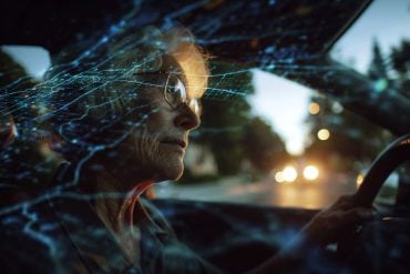 This shows an older person driving.