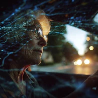 This shows an older person driving.