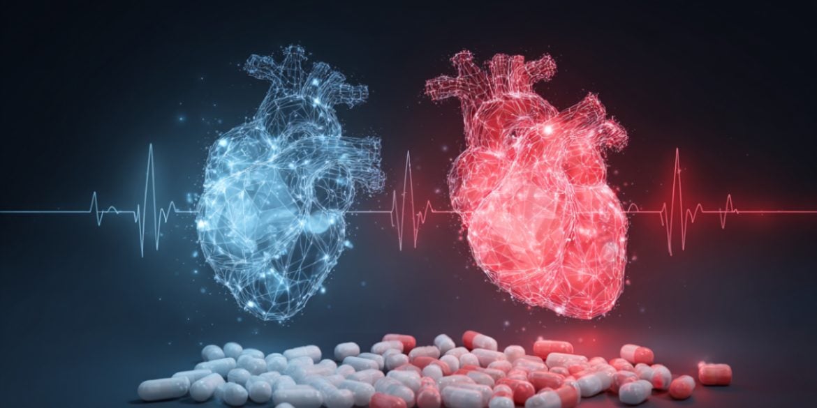 This shows two hearts and melatonin pills.