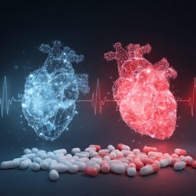 This shows two hearts and melatonin pills.