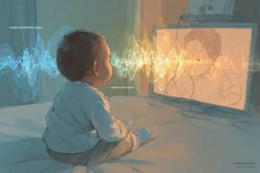 This shows a baby looking at a screen and sound waves.