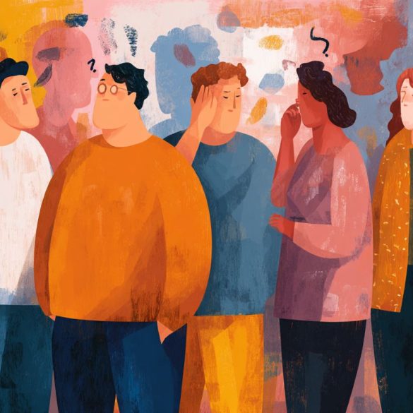 This illustration shows a group of overweight people.