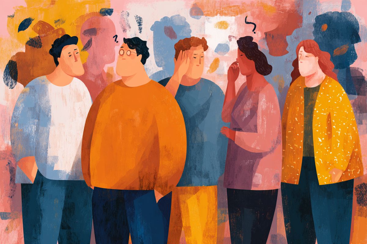 This illustration shows a group of overweight people.