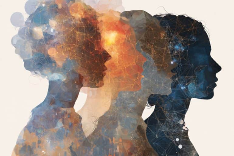 This shows the outline of three heads.