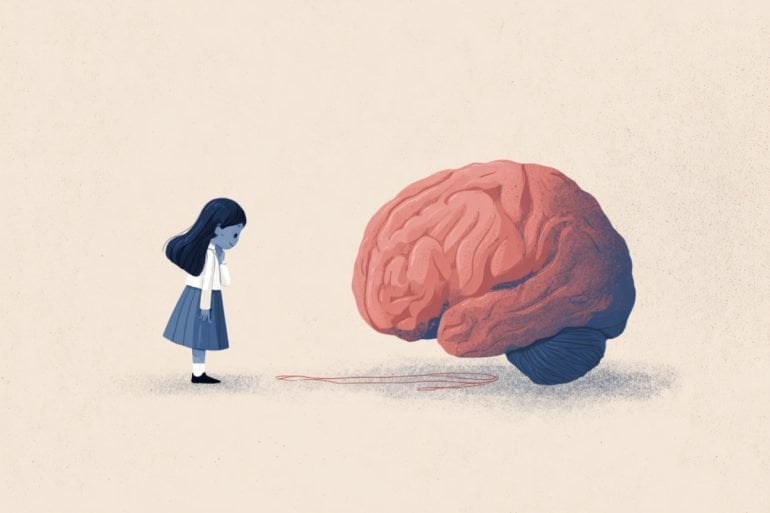 This shows a shy child and a brain.