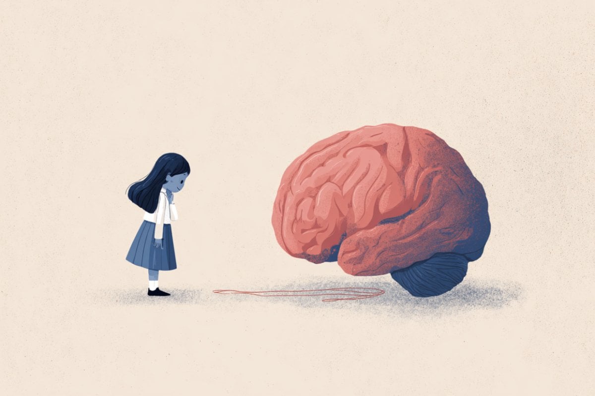 This shows a shy child and a brain.