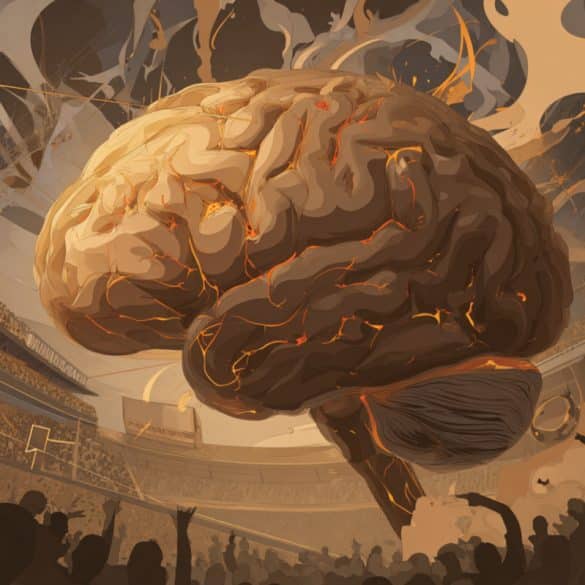 This shows a brain in a football stadium.