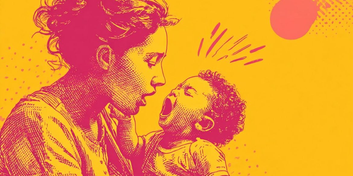 This shows a stressed mom and teething baby.