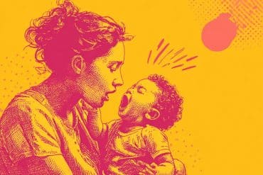 This shows a stressed mom and teething baby.