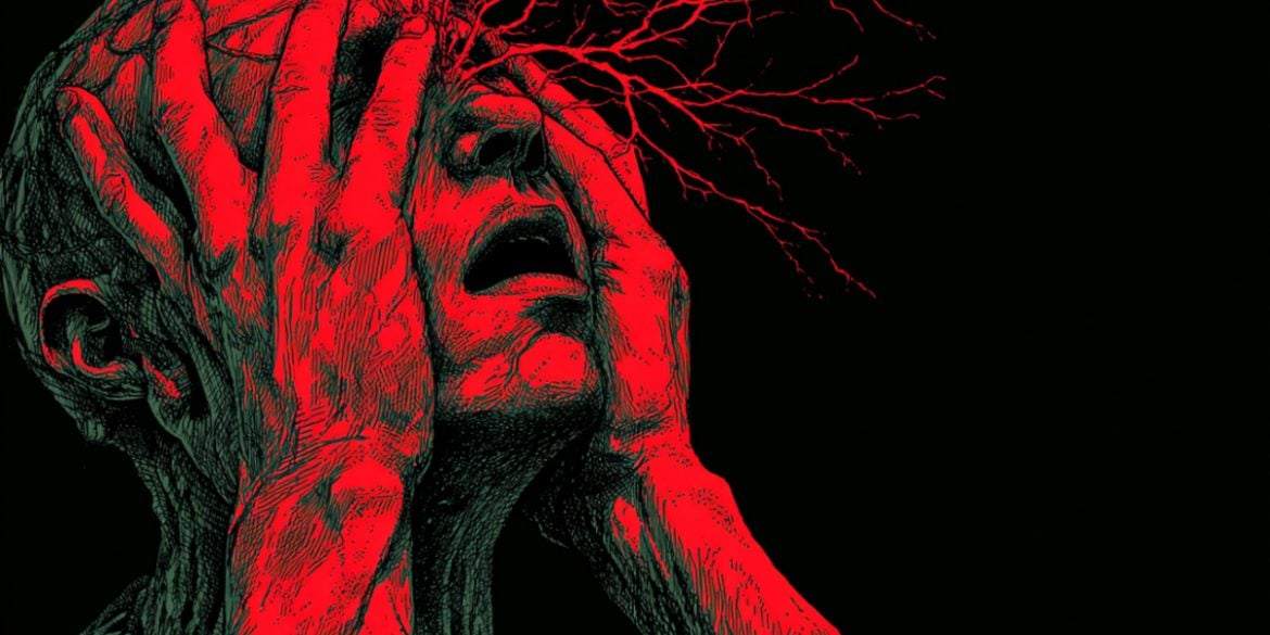 This shows a man clutching his head.