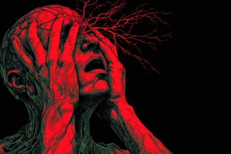 This shows a man clutching his head.